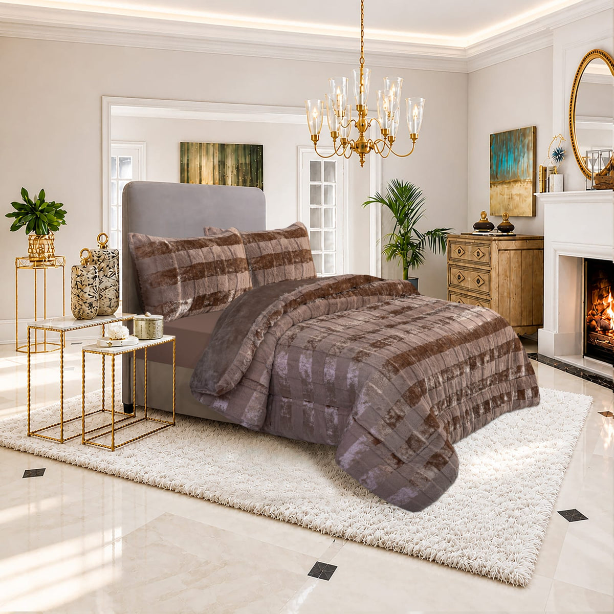 Taupe Brown Velvet Comforter Set | Luxury Plush Bedding