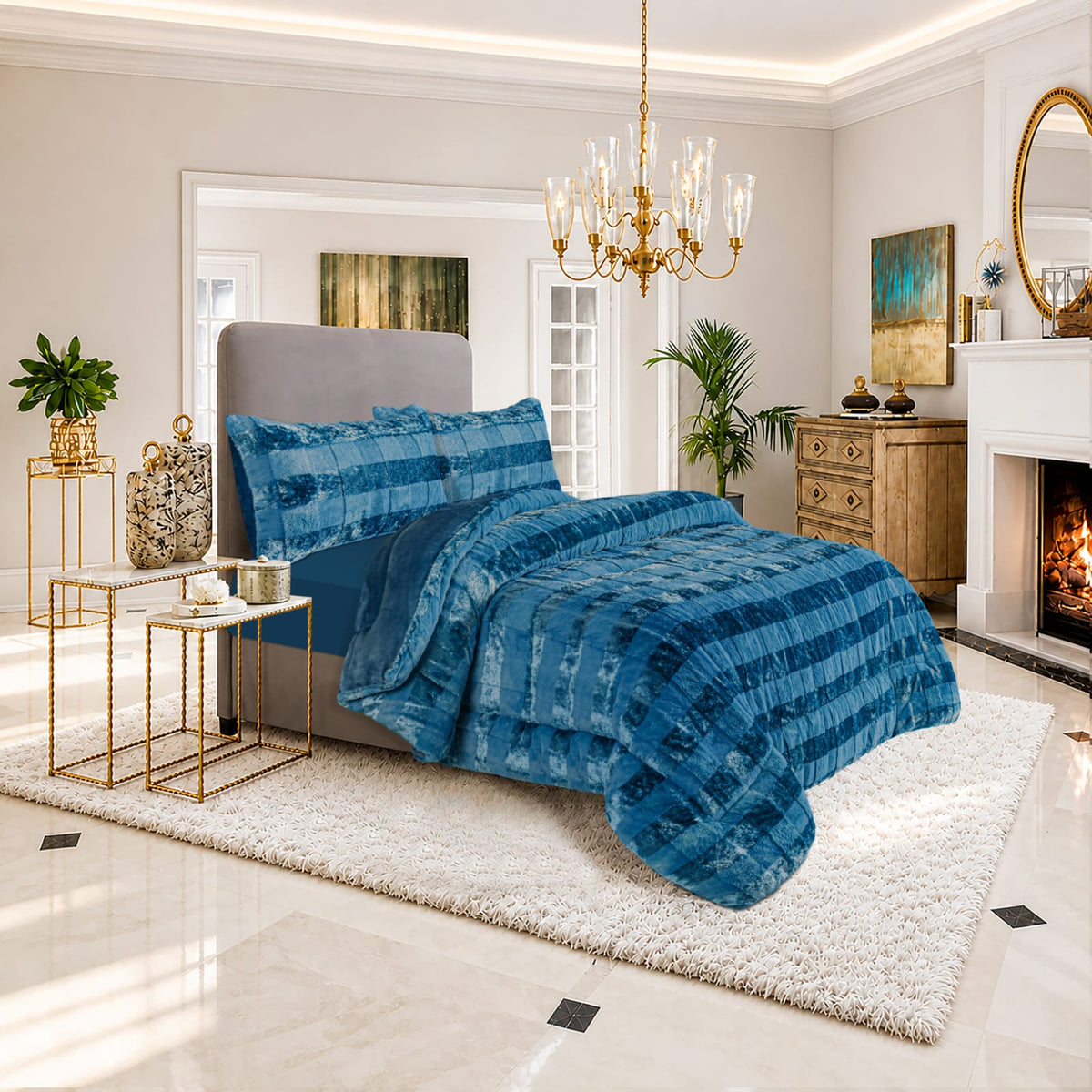 Blue Velvet Comforter Set | Luxury Plush Bedding Set