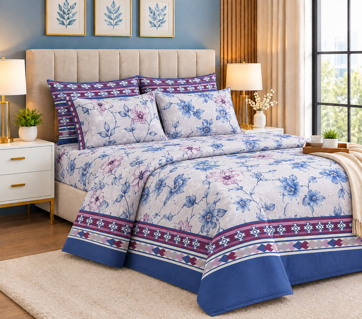 Premium Cotton Bedsheet Set – Soft, Stylish & Comfortable Bedding