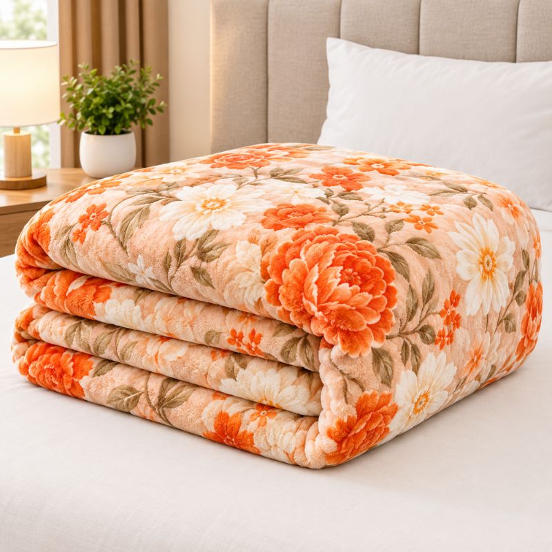 Luxury Orange Floral Plush Blanket
