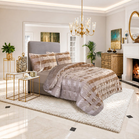 Light Camel Velvet Comforter Set | Luxury Plush Bedding | Soft Cozy Bedspread