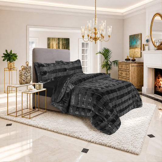 Black Velvet Comforter Set | Luxury Plush Bedding Set