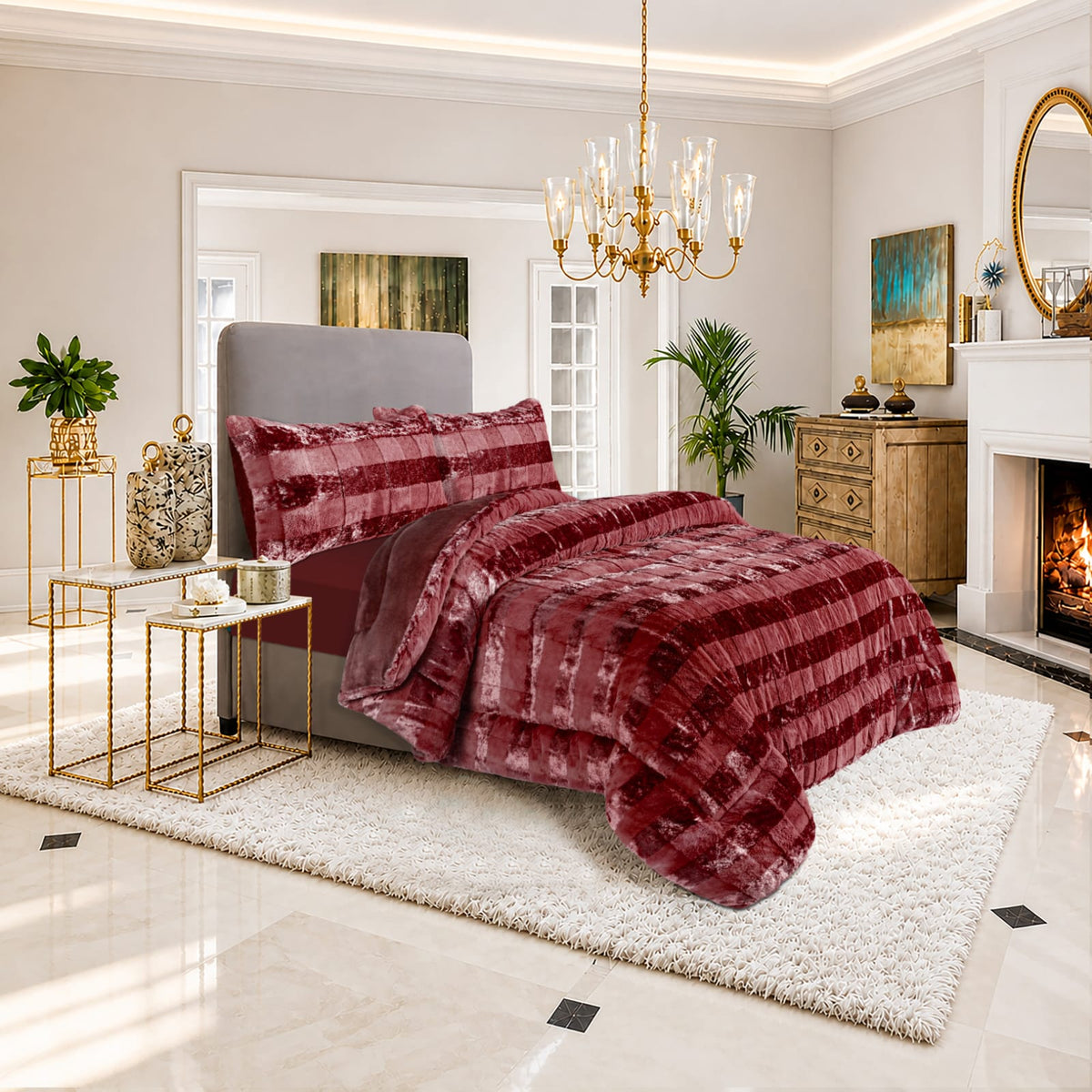 Burgundy Velvet Comforter Set | Luxury Plush Bedding Set