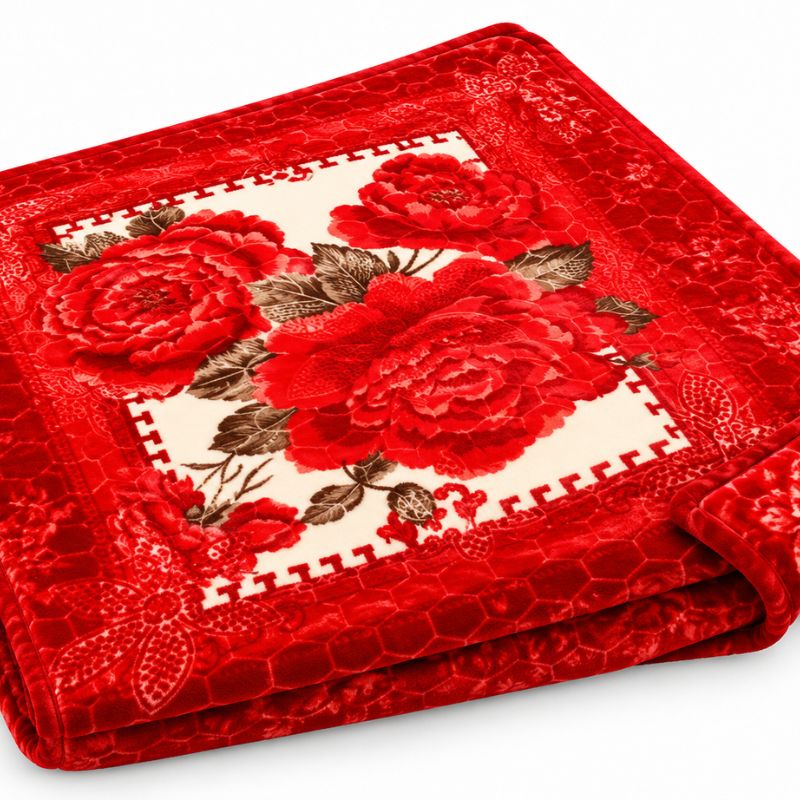 Luxury Red Floral Blanket – Soft Plush Blanket with Elegant Rose Print