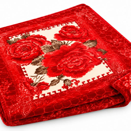 Luxury Red Floral Blanket – Soft Plush Blanket with Elegant Rose Print