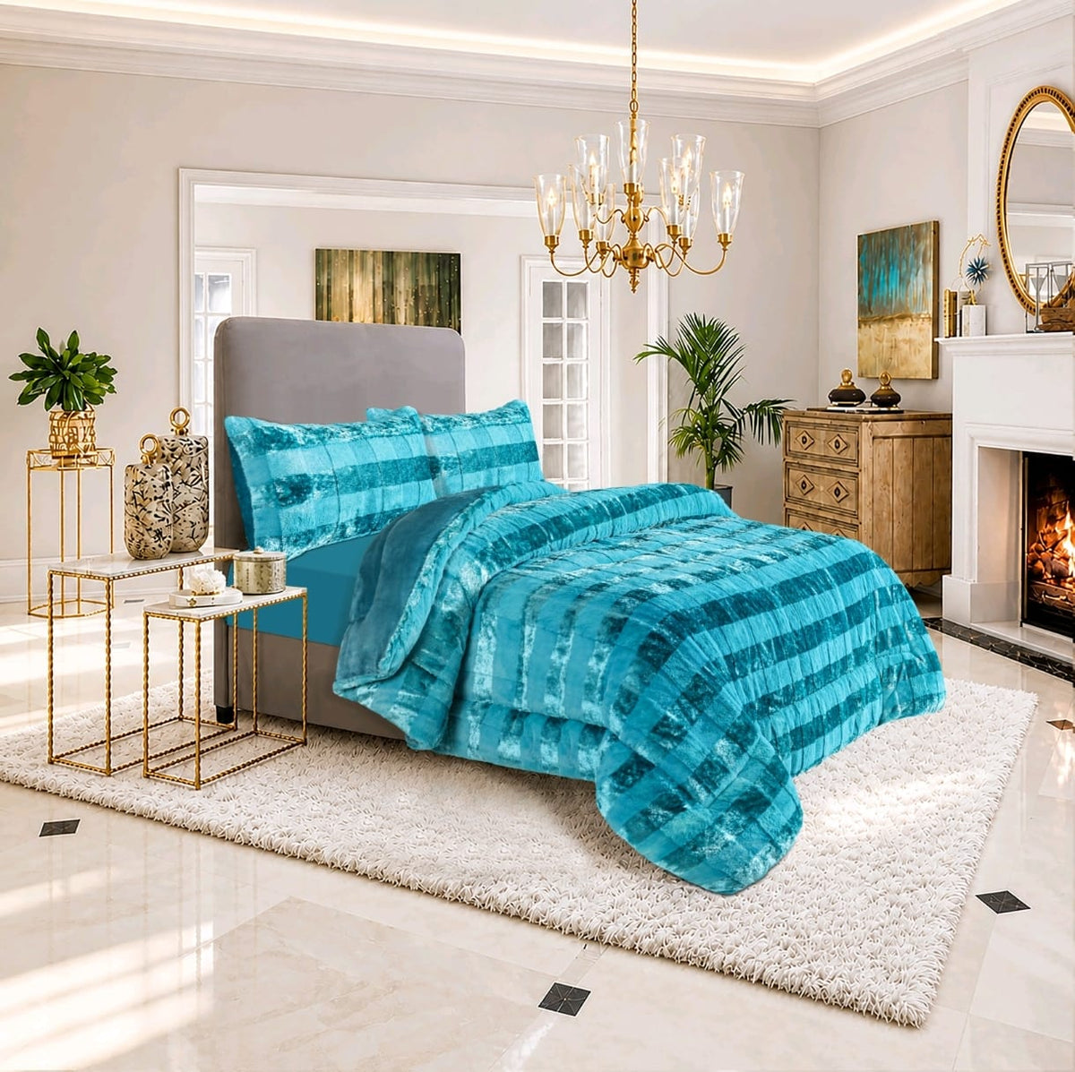 Turquoise Velvet Comforter Set | Luxury Plush Bedding Set