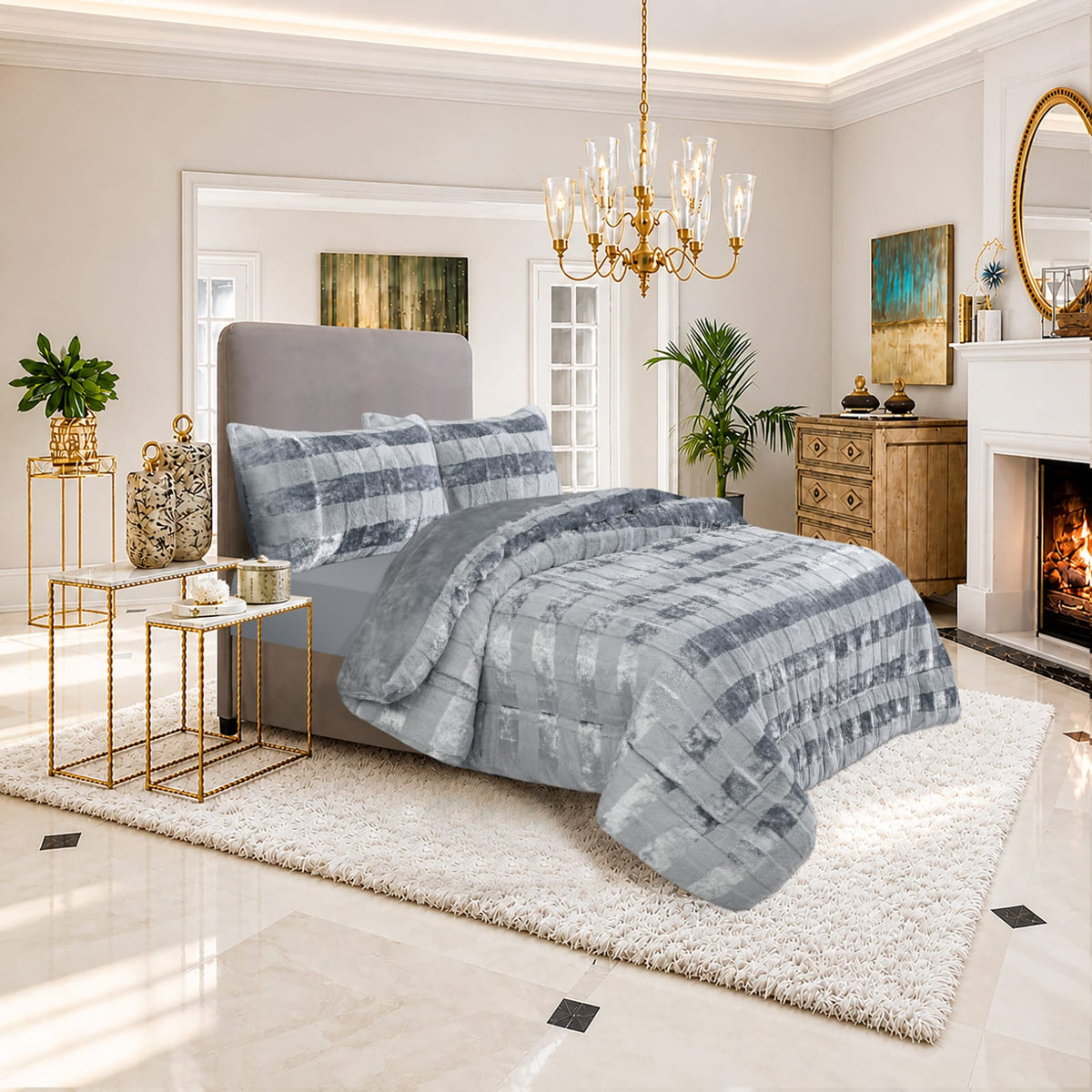 Grey Velvet Comforter Set | Luxury Plush Bedding Set
